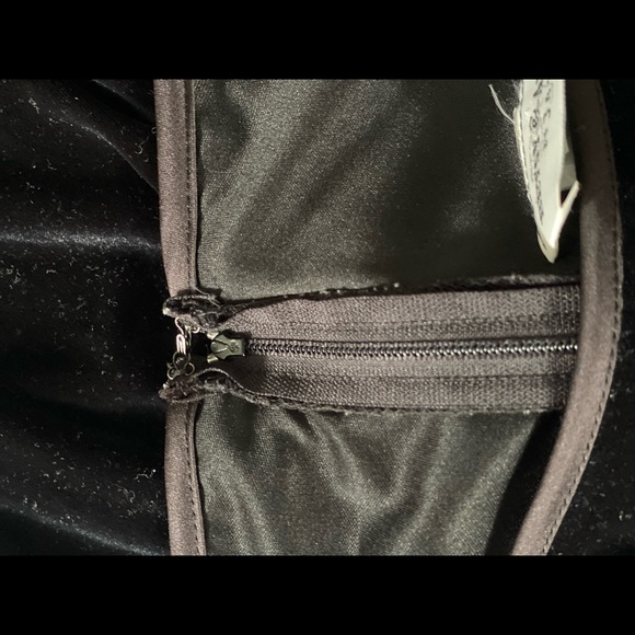 Betsy & Adam black velvet floor length formal dress with high slit size 2 - Picture 7 of 10